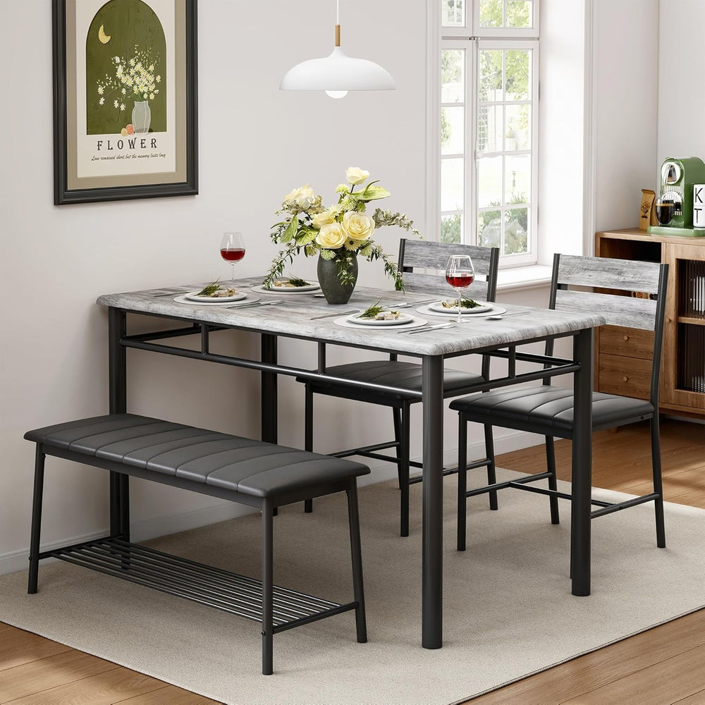 IRONCK Dining Table Set for 4, Kitchen Table with Upholstered Bench and 2 Cha...