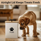 Dog Treat Container Airtight - 6 Inch Wide x 8 Inch Tall Iron Dog Treat Jar for Kitchen Counter with Airtight Bamboo Lid - 12 Cup Capacity Pet Treat Container - Doggie Cookie Jar - Big Treats Canister