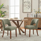 VKNOW Wooden Dining Chairs Set of 6, Modern Fabric Upholstered Dining Room Chair Kitchen Chairs, Farmhouse Dinner Chair for Kitchen Dining Room, Green