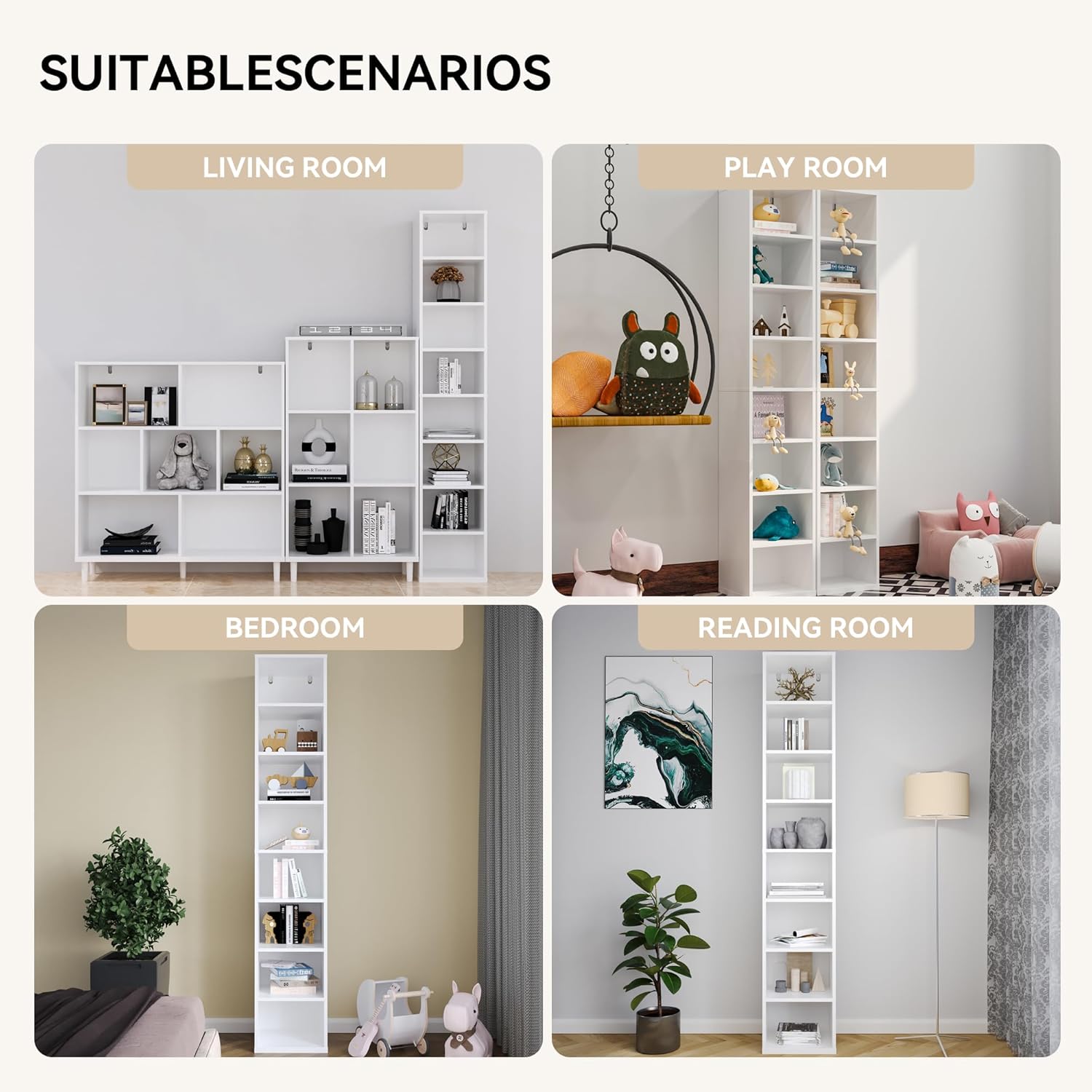 Wood Cube Storage Organizer White Bookshelf - 1-Tier Freestanding Storage Cabinet with Legs for Home Office, 8-Cubes Open Shelf