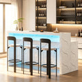 71'' Faux Marble Dining Table for 6 People, 2-Tier Tall Modern Kitchen Island with LED Lights, Rectangle Kitchen Dining Table for Home