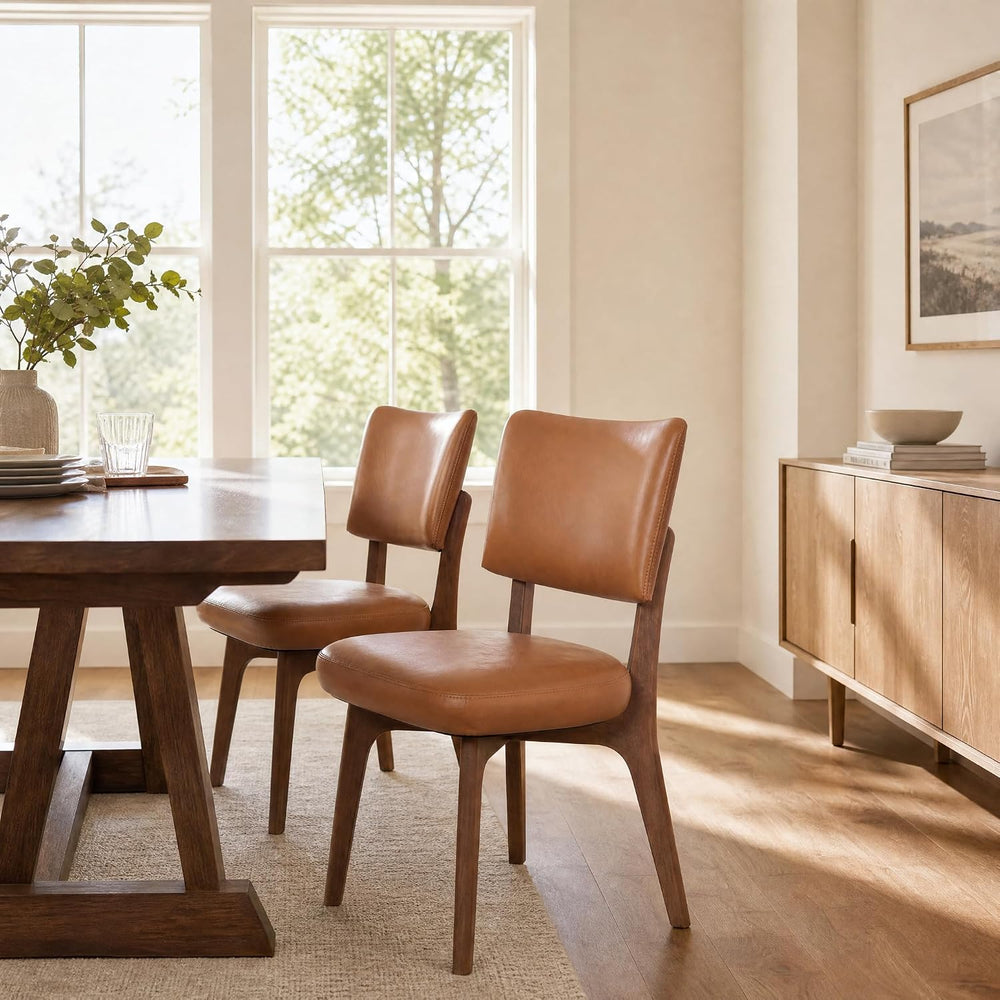 YOUNIKE Wooden Dining Chair, Faux Leather Upholstered Dining Room Chair Kitch...