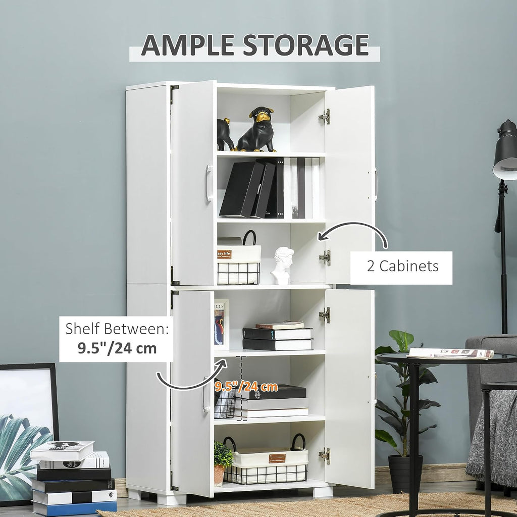 HOMCOM Industrial Kitchen Pantry Cabinet with 4 Doors, White | Storage Shelves, Freestanding Storage Cabinet