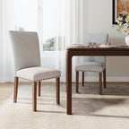 Stylish Dining Chairs Set of 2, Upholstered Parsons Dining Room Chair with Nailhead Trim, Kitchen Room Chair with Thick Cushions and Wood Legs, Nailhead Trim, Light Grey