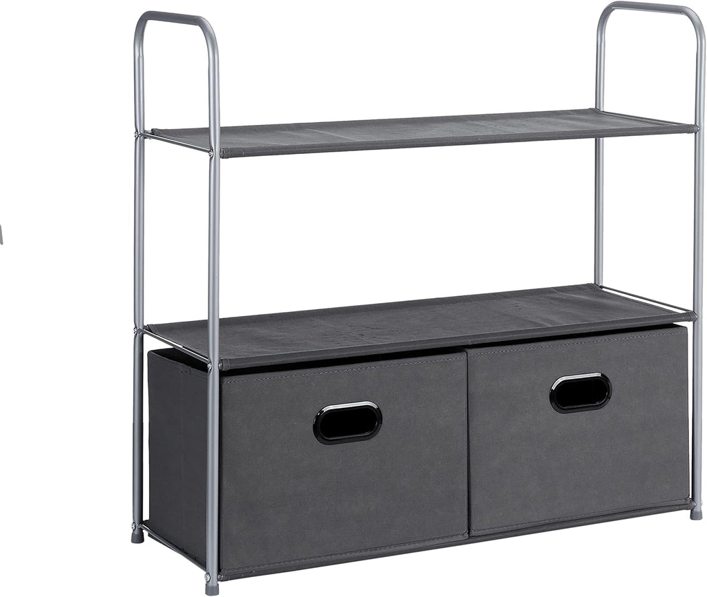 Amazon Basics Freestanding Closet Organizer with Fabric Bins, Drawers and 3 Shelves, Easy to Assemble, Grey, 32.7" x 12.2" x 31"