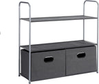 Amazon Basics Freestanding Closet Organizer with Fabric Bins, Drawers and 3 Shelves, Easy to Assemble, Grey, 32.7" x 12.2" x 31"
