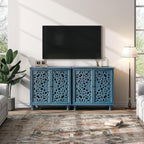 JOINICE 31" Accent Storage Cabinet with Carved Doors,Mandala Blue | Carved Floral Design, Solid Wood Legs, Versatile Storage for Living Room & Bedroom & Hallway, Adjustable Shelf, Easy Assembly