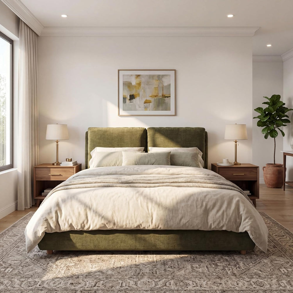 Queen Size Bed Frame, Upholstered Cloud Linen Platform Beds Frames