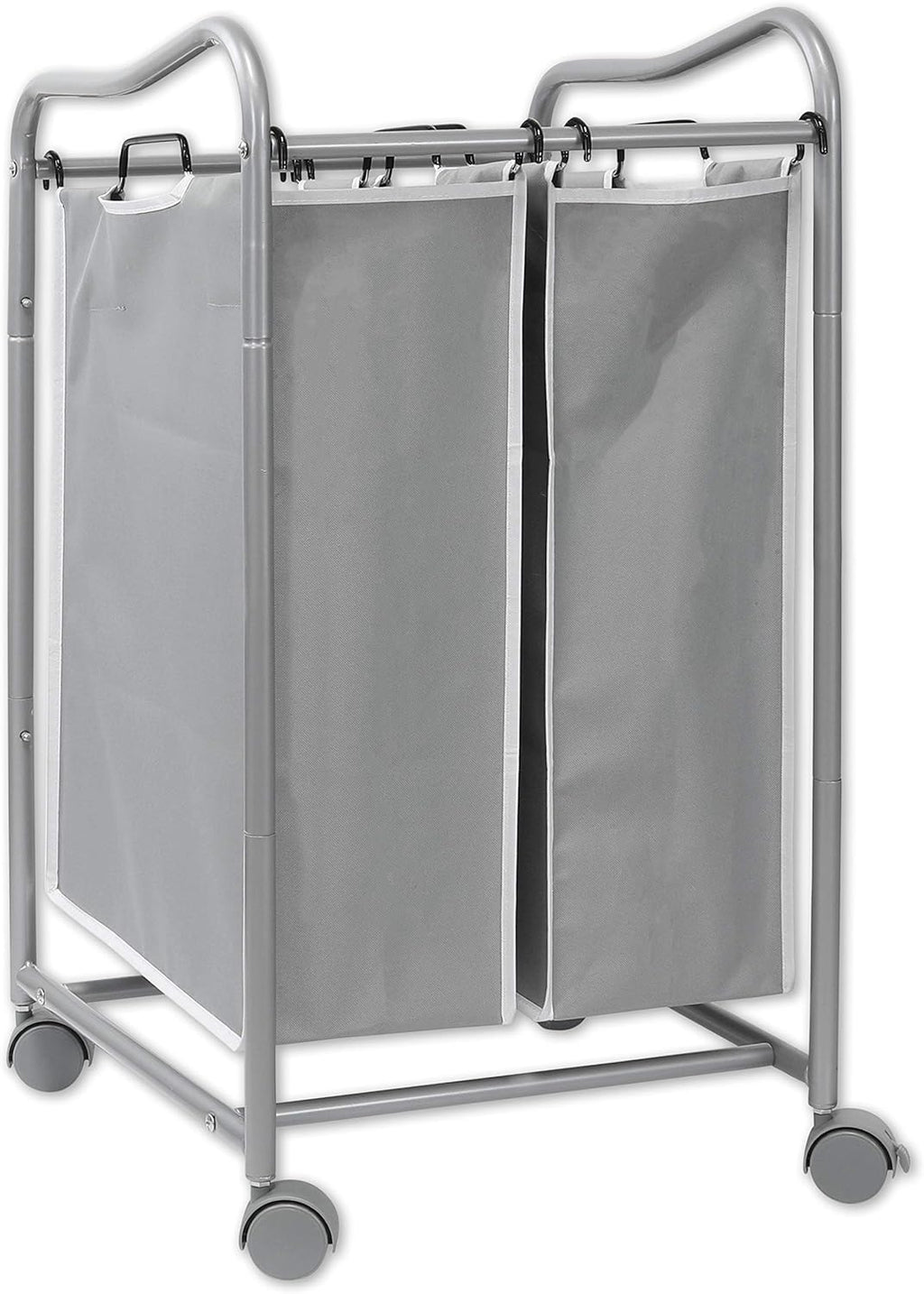 Simple Houseware 2-Bag Heavy Duty Rolling Laundry Sorter Cart, Silver – 2 Section Removable Bags and Lockable Wheels for Laundry Room Organization
