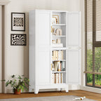 pozdeg 75" H Tall Metal Storage Cabinet with 4 Doors, Metal Kitchen Pantry Cabinet with 4 Adjustable Shelves, Freestanding Cupboard for Kitchen Dining Room Living Room Bathroom (White)