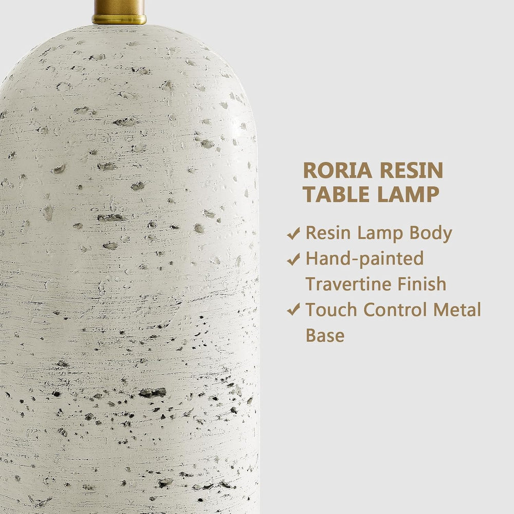 RORIA 25" Set of 2 Touch Rustic Table Lamps for Living Room and USB A+C
