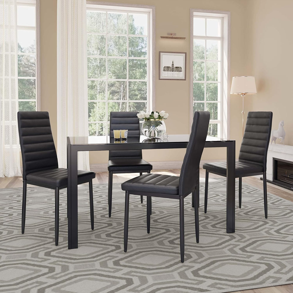 Gizoon Black 5 Piece Glass Dining Table Set | Kitchen Table and Chairs for 4