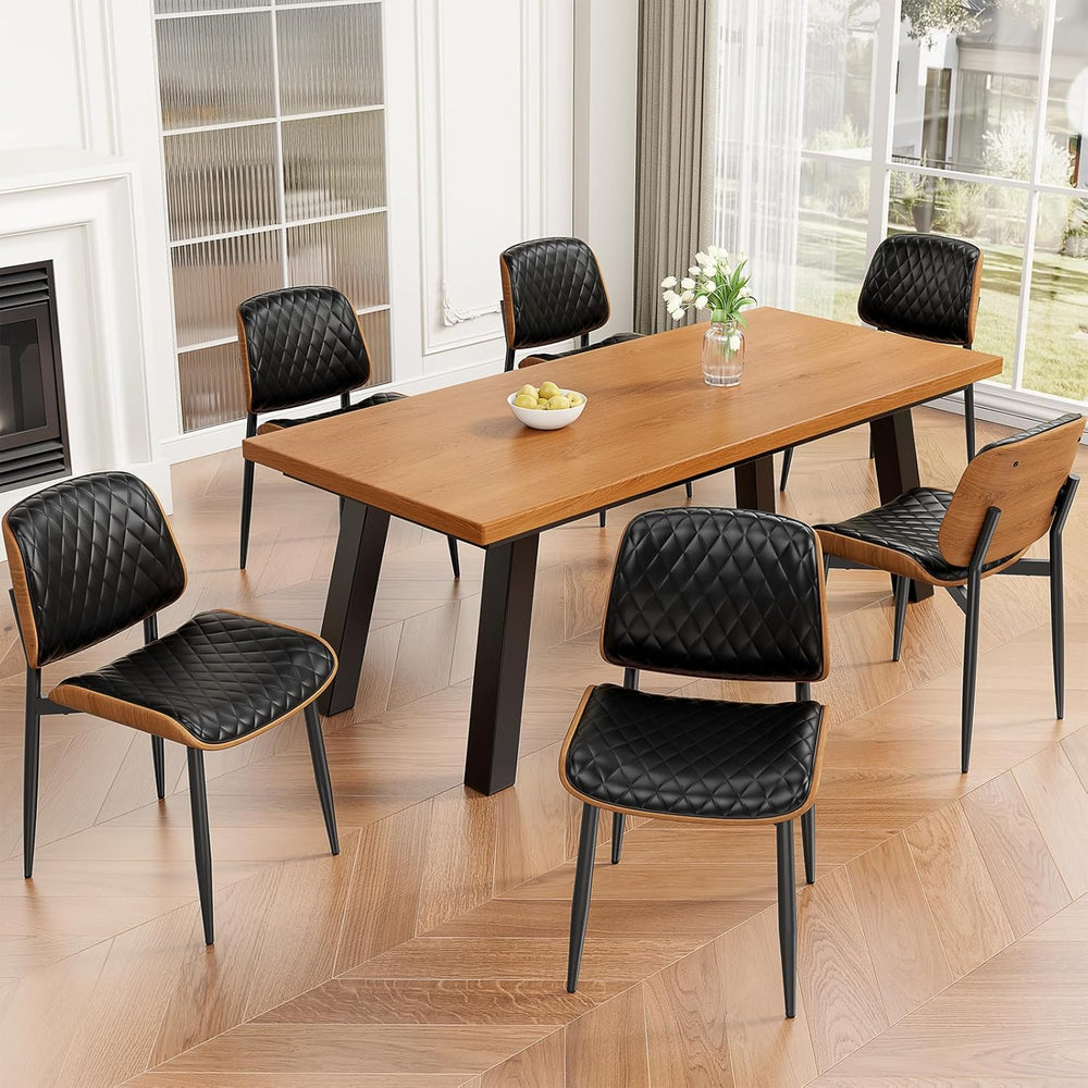 REONEY Dining Chairs Set of 4, Mid-Century Modern Upholstered PU Leather Chai...