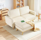 Vesgantti 68" Loveseat Sofa with Movable Ottoman, Comfy Corduroy Couch with Spring Cushion, Sofa Couch with Solid Wood, Modern Office Sofa with Deep Seat for Living Room and Bedroom, Beige