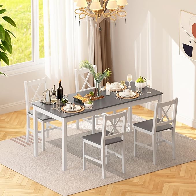 SogesHome 42.52'' Dining Table Set with 4 Chairs, 5-Piece Modern Chic Design, Premium Construction, Versatile Functionality, Easy Assembly, Gray and White Finish, Grey