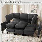 Belffin Modular Sectional Sleeper Sofa Bed with Extendable Length Deep Seat Cloud Couch for Living Room. Dark Grey