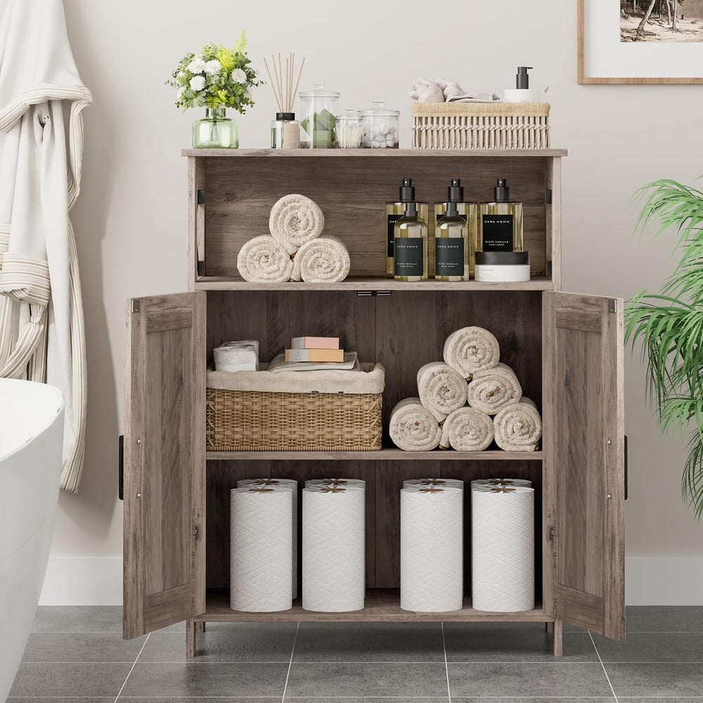 Farmhouse Bathroom Storage Cabinet with Doors, Small Floor Cabinet