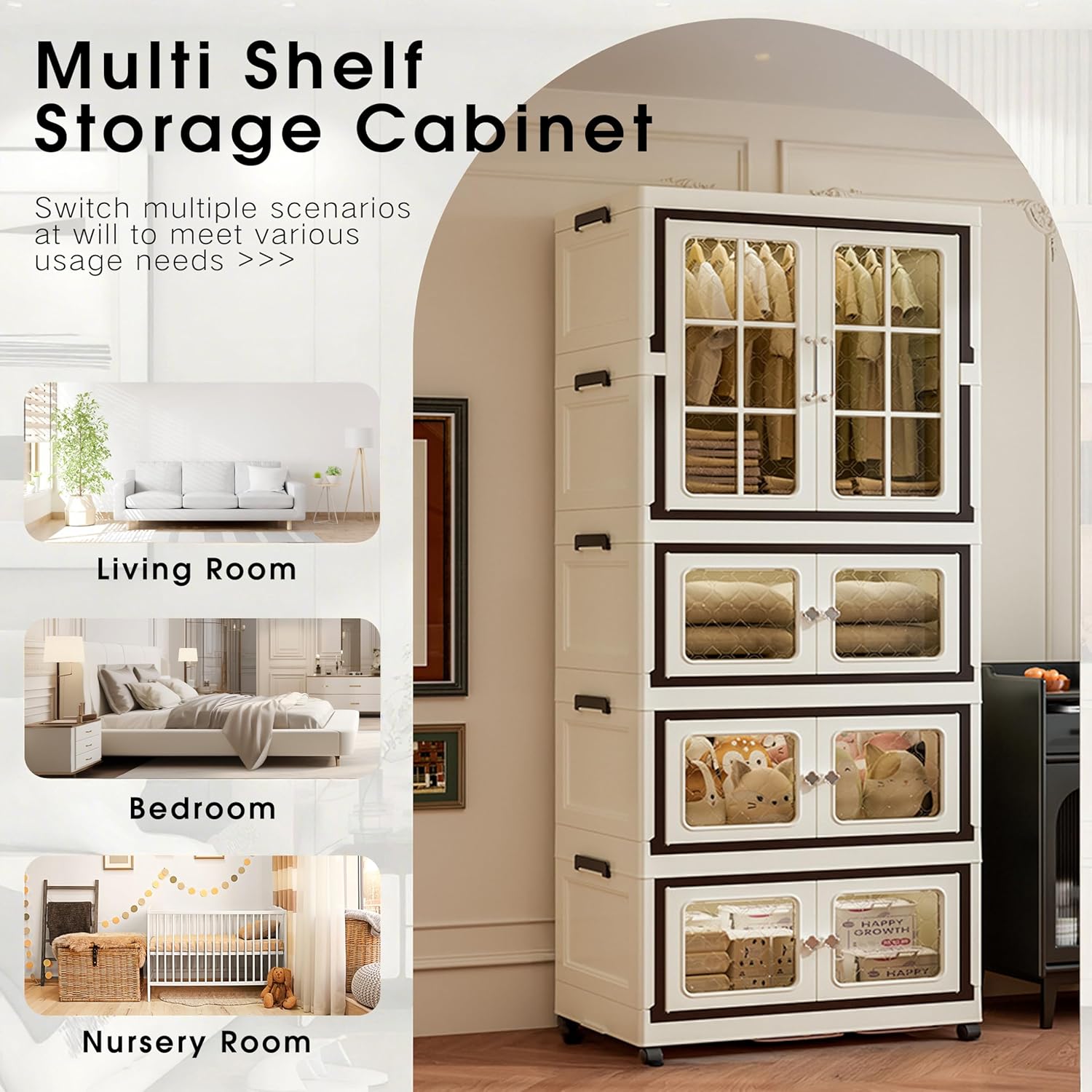 SunSettler Storage Cabinets with Lids, Stackable Storage with Wheels, Collapsible Storage with Doors, Home Office Dorm Organizer Essential