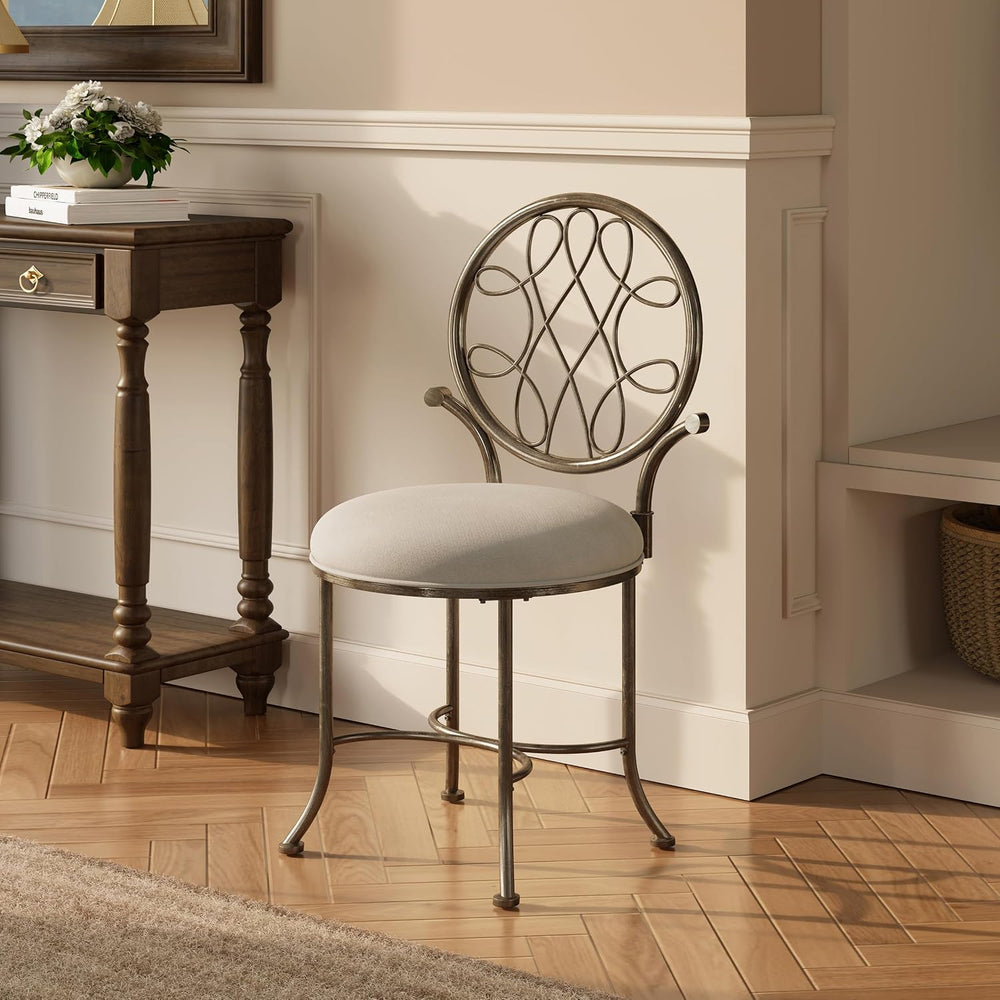 Hillsdale O'Malley Metal Vanity Stool with Spiral Pattern Design, Antique...