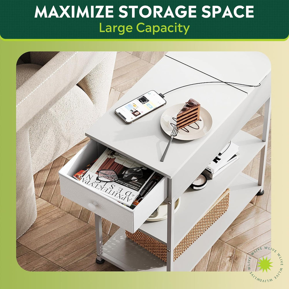 WLIVE Narrow Side Table with Charging Station, Couch Side Table for Living Ro...