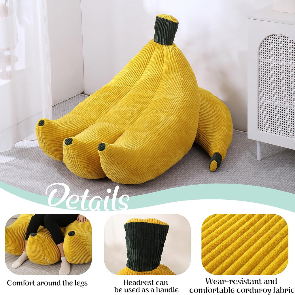 Banana Chaise Lounge Sofa Chair for Living Room, Bean Bag Chair with Ottoman, Floor Sofa Bed with Footrest, Comfy Convertible Lounger, Plush Couch for Bedroom, Dorm (Yellow, Queen)