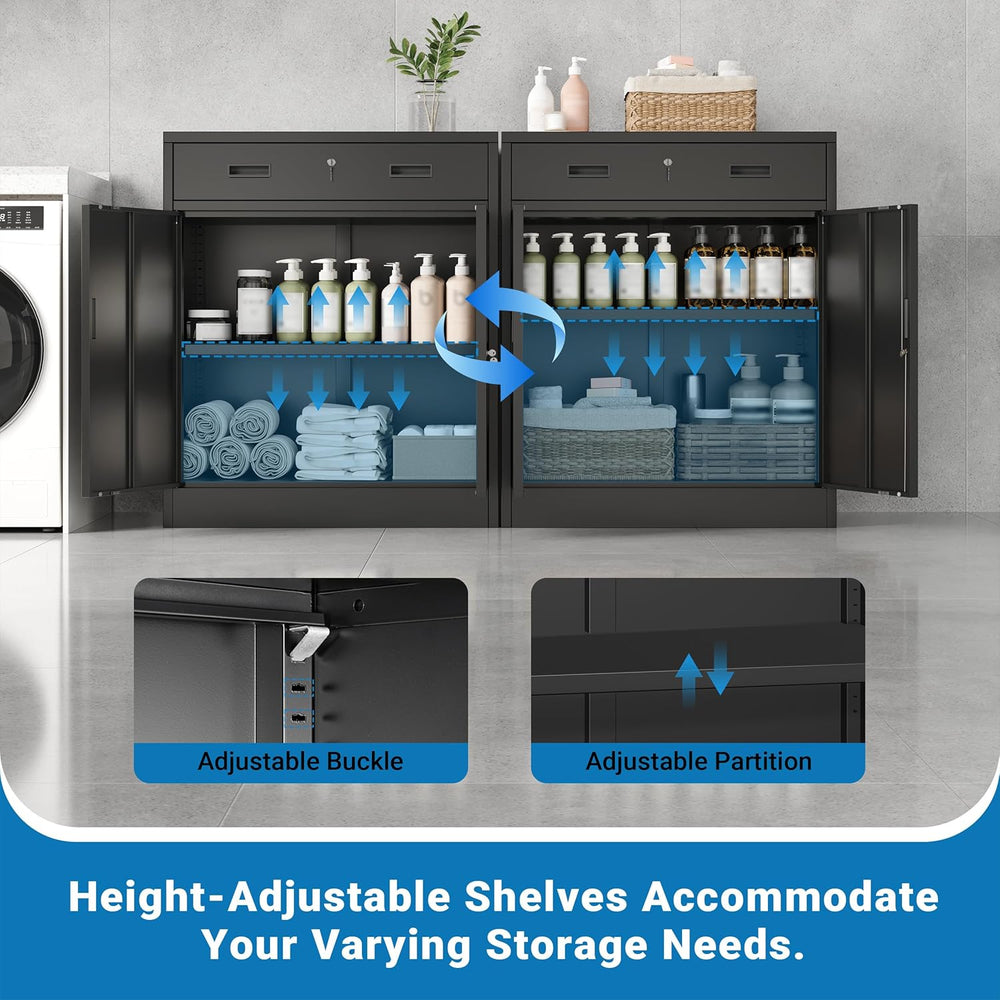 Metal Storage Cabinet, 36" Locking Steel Cabinet with 1 Drawers and 1 Ad...