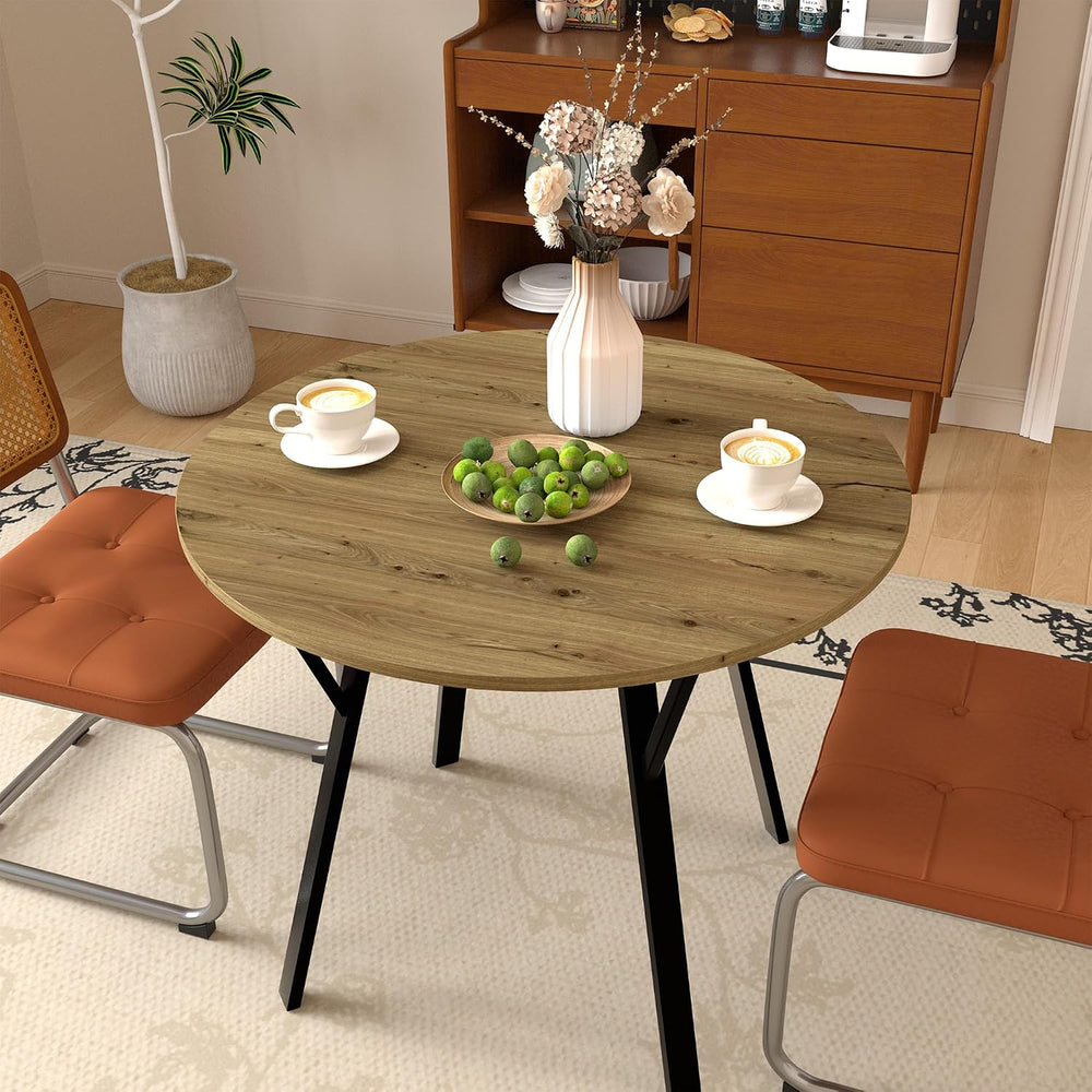 Round Dining Table 36" Wood Kitchen Table with Black Metal Legs, Modern ...
