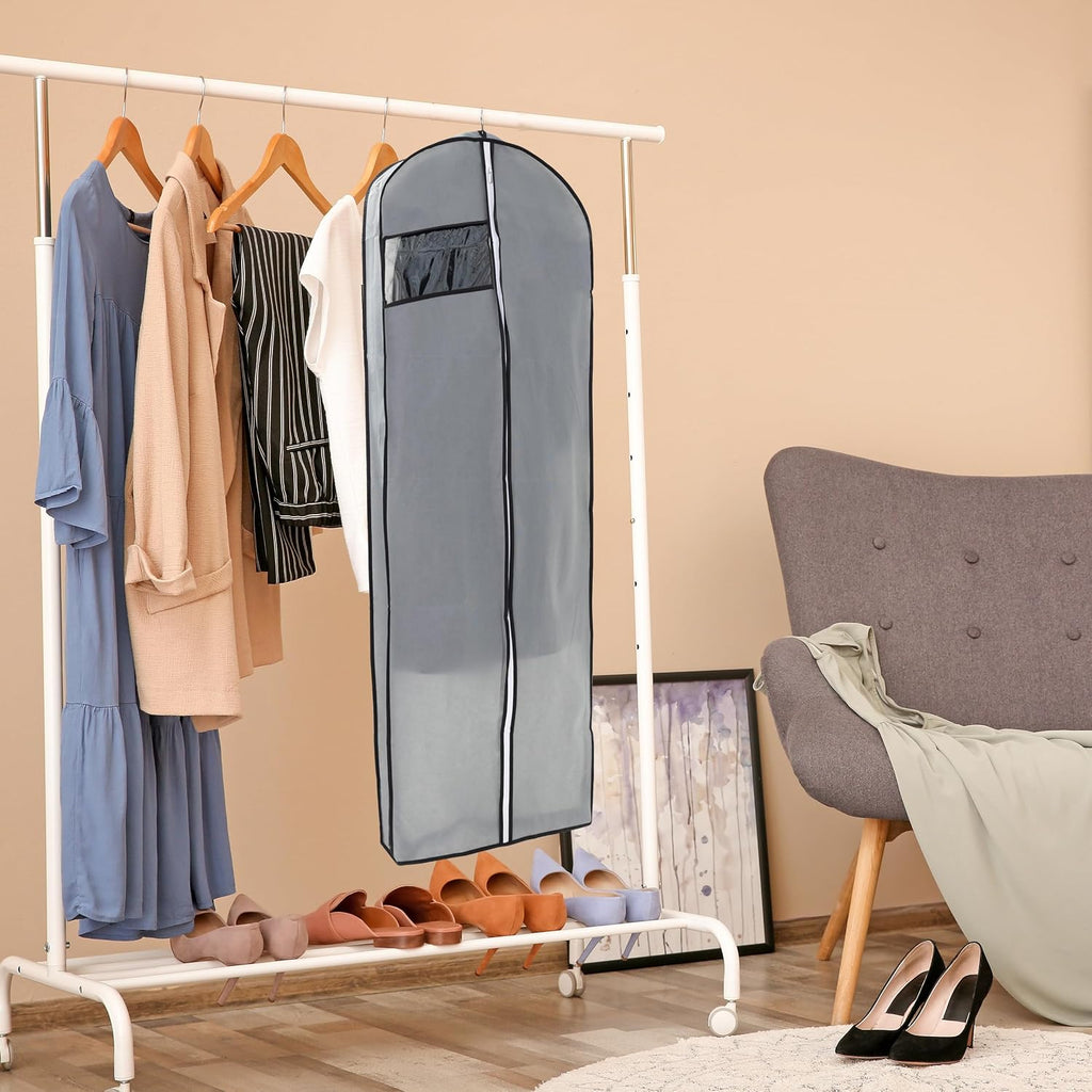Dress Bags for Gowns Long, 65" Long Dress Garment Bags for Hanging Clothes | 1 Pack ,10" Gusseted Clothing Bags for Closet Storage and Travel, Suit Bags for Coats, Jackets, Shirts and Sweater