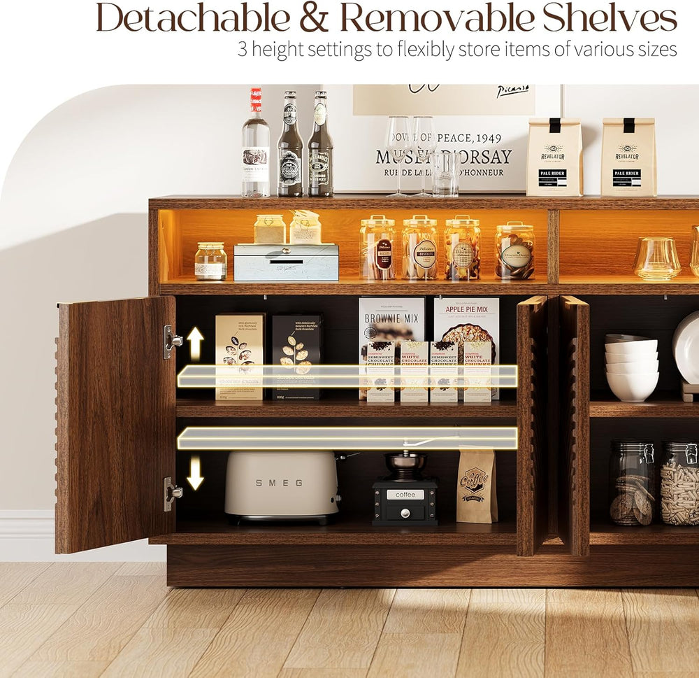 Modern Sideboard Buffet Cabinet with Storage - 58" Fluted Credenza Stror...