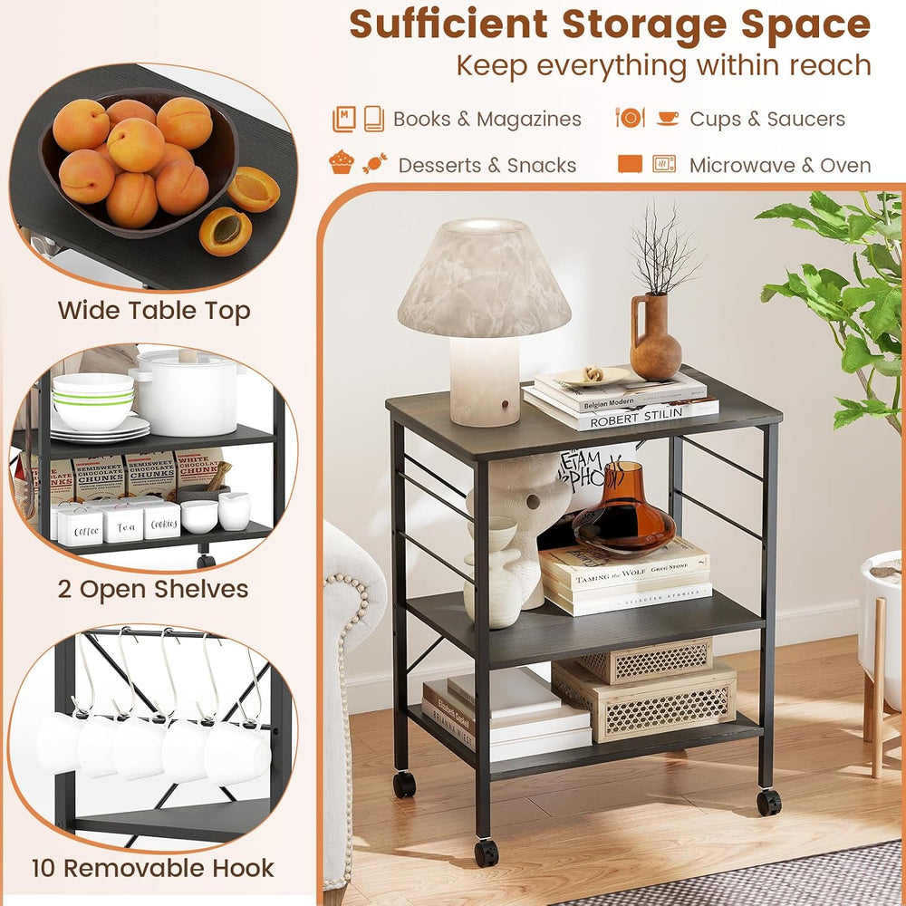 GIANTEX Kitchen Bakers Rack 3-Tier Microwave Cart on Wheels, Industrial Utili...