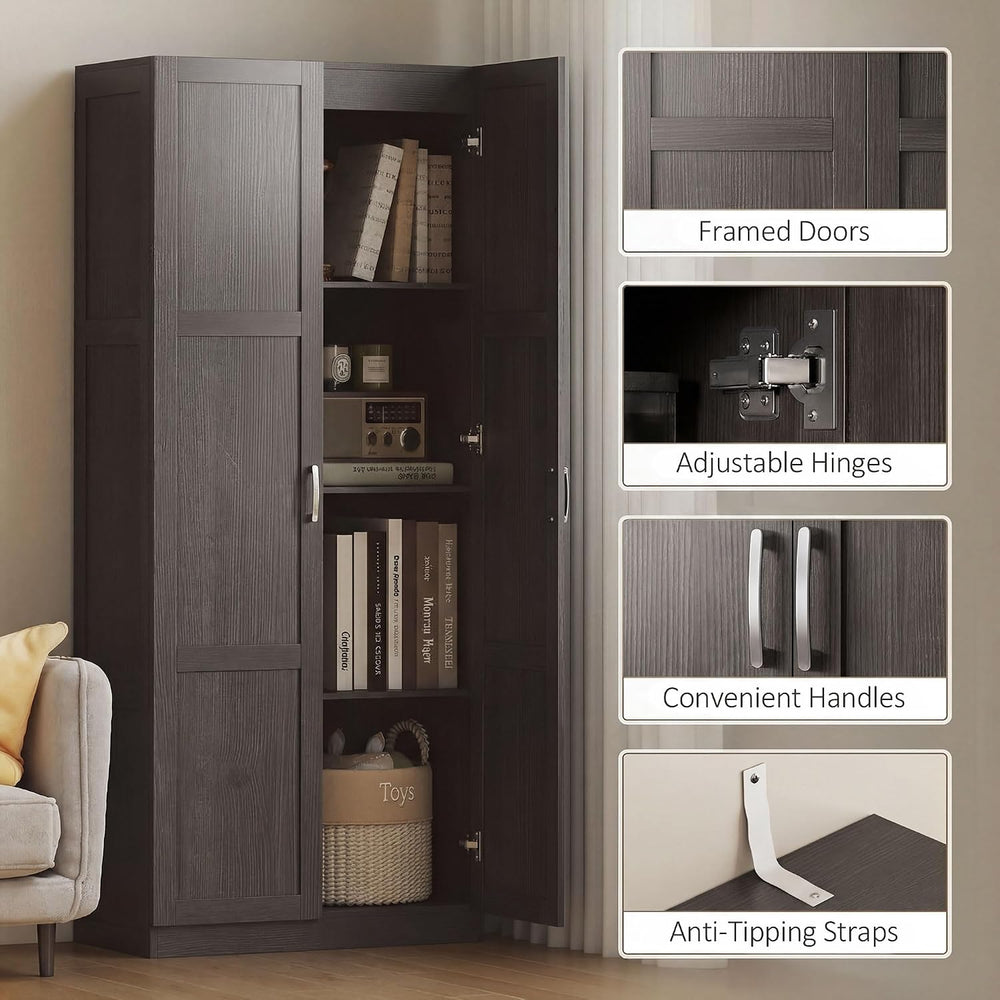 HOMCOM 71" Tall Kitchen Pantry Cabinet with 4 Adjustable Shelves Espress...