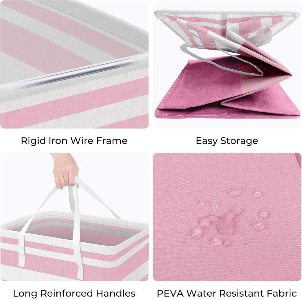 HomeHacks 2 Pack Large Laundry Baskets, Waterproof, Freestanding Laundry Hampers, Collapsible Clothes Hamper with Reinforced Handles in Laundry, College Dorm, Bathroom, Bedroom (Pink, 88Lx2)