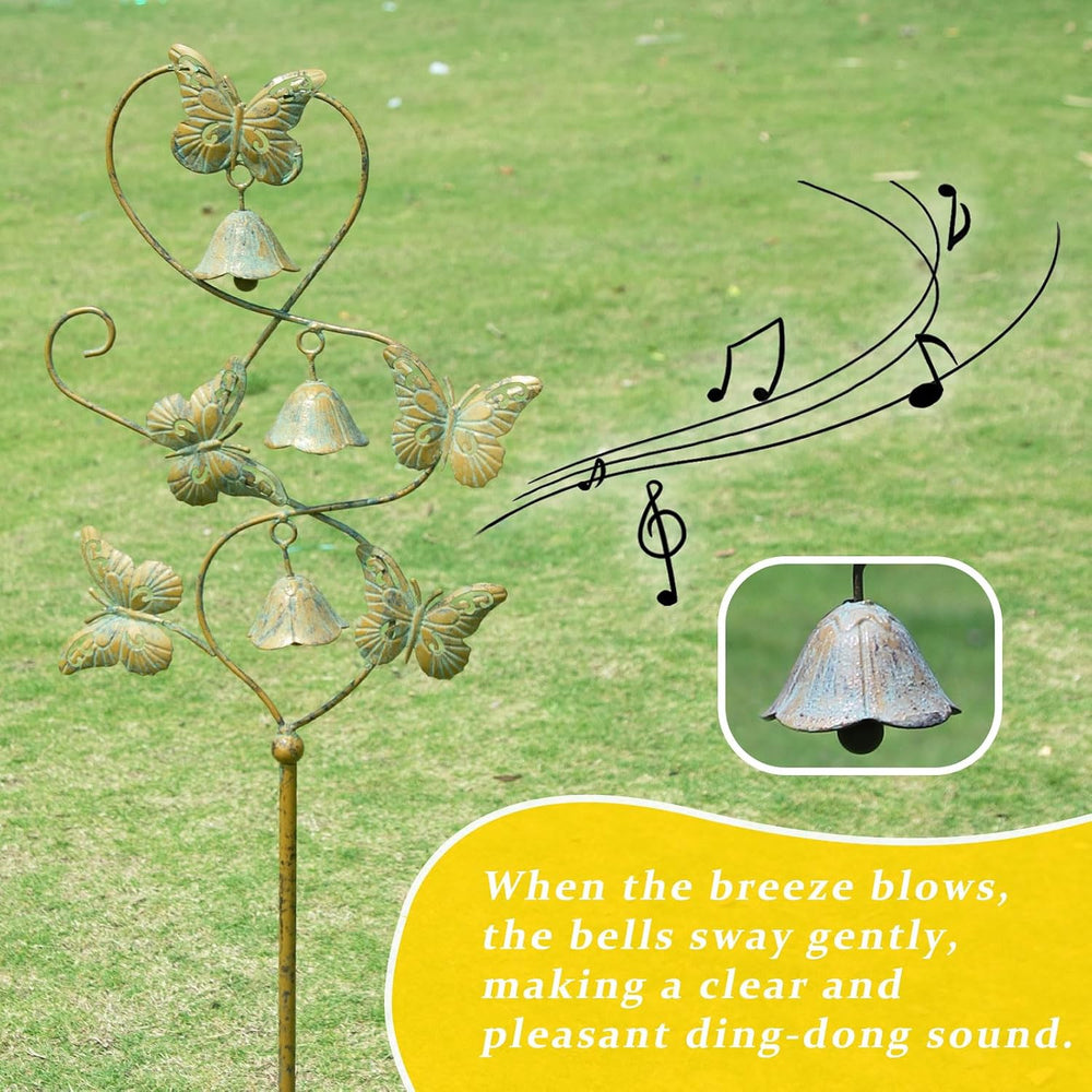 Butterflies Metal Garden Decor,Outdoor Decorative Garden Stakes with Bells