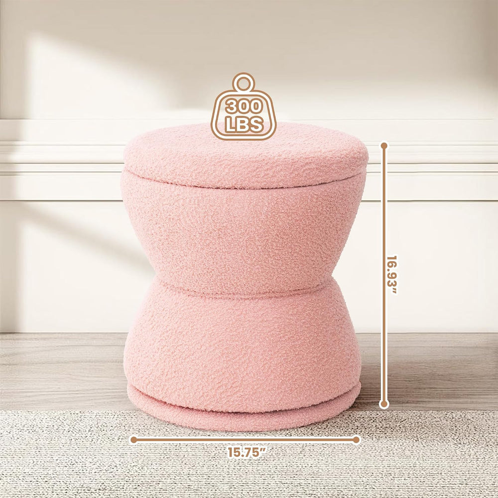 EazeHome Round Ottoman with Storage, 360° Swivel Boucle Ottoman Vanity Stool,...
