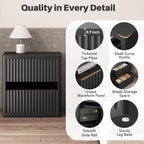 Dripex Fluted Nightstand with 2 Drawers, Large Wide Wood Night Stand Bedside Tables for Bedroom, Mid-Century Modern Storage Bed Side Table, End Tables for Living Room Sofa Couch, Black, Set of 1