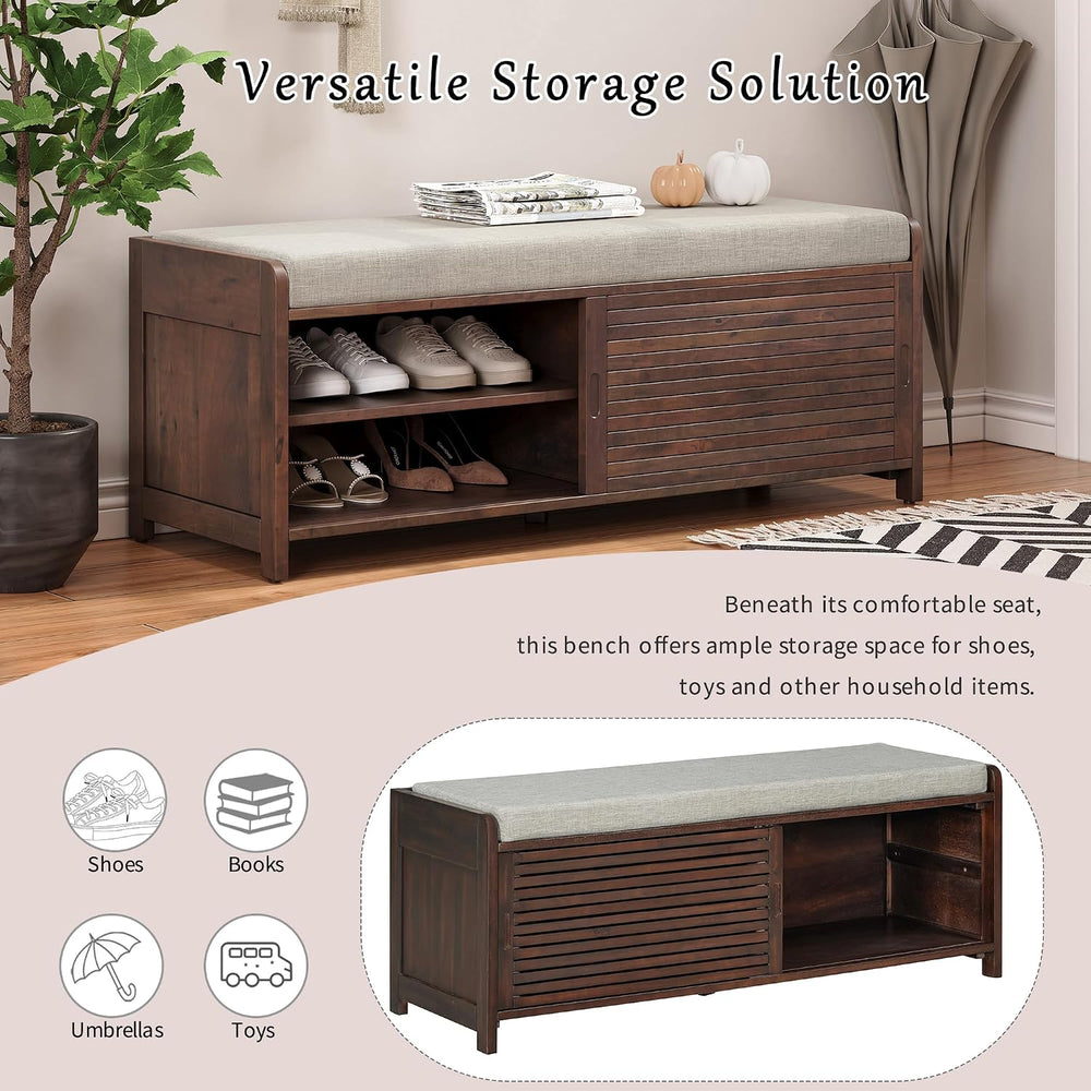 Merax Multipurpose Entryway Storage Bench with Shutter Doors, 43.3" Wood...