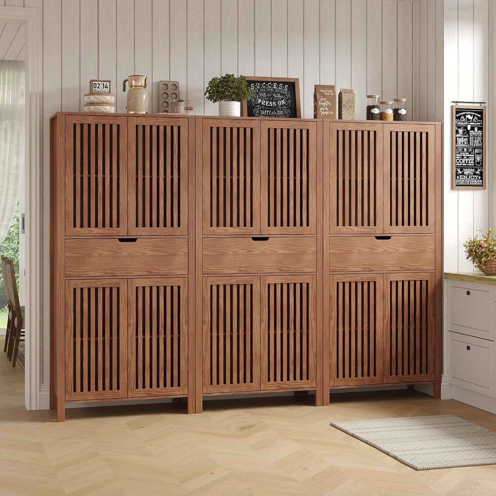 BVIUNTWO Set of 3 Farmhouse Tall Storage Cabinets, Wooden Kitchen Pantry Cupb...