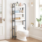 Spirich Over The Toilet Storage Shelf, 3-Tier Over Toilet Bathroom Organizer, Space-Saving Above Toilet Storage Shelf Rack with Bamboo Frame, Gray