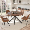 47.2" 5-Piece Round Dining Table Set for 4, Modern Wood Dining Table with 4 Upholstered Chairs, Kitchen & Dining Room Table Set with Metal Base for Apartment, Small Space, Walnut Table+4 Brown Chairs