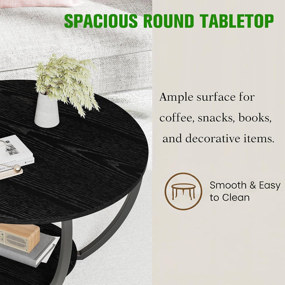 HOMERECOMMEND Round Coffee Table,23" Circle Coffee Table with Storage,Black