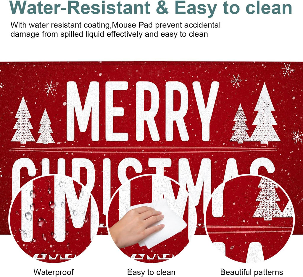 Merry Christmas Gaming Mouse Pad 31.5"x11.8"Desk Mat Anti-Slip Rubber Base & Durable Stitched Edges for Gamers Smooth Mouse Writing Surface for Desk Office/Home