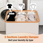 efluky Laundry Hamper with Lid, Trio Laundry Hamper with 3 Removable Bags, 3 Section Laundry Basket with Bamboo Handles for Bathroom, Bedroom & Laundry Room, 160L Beige