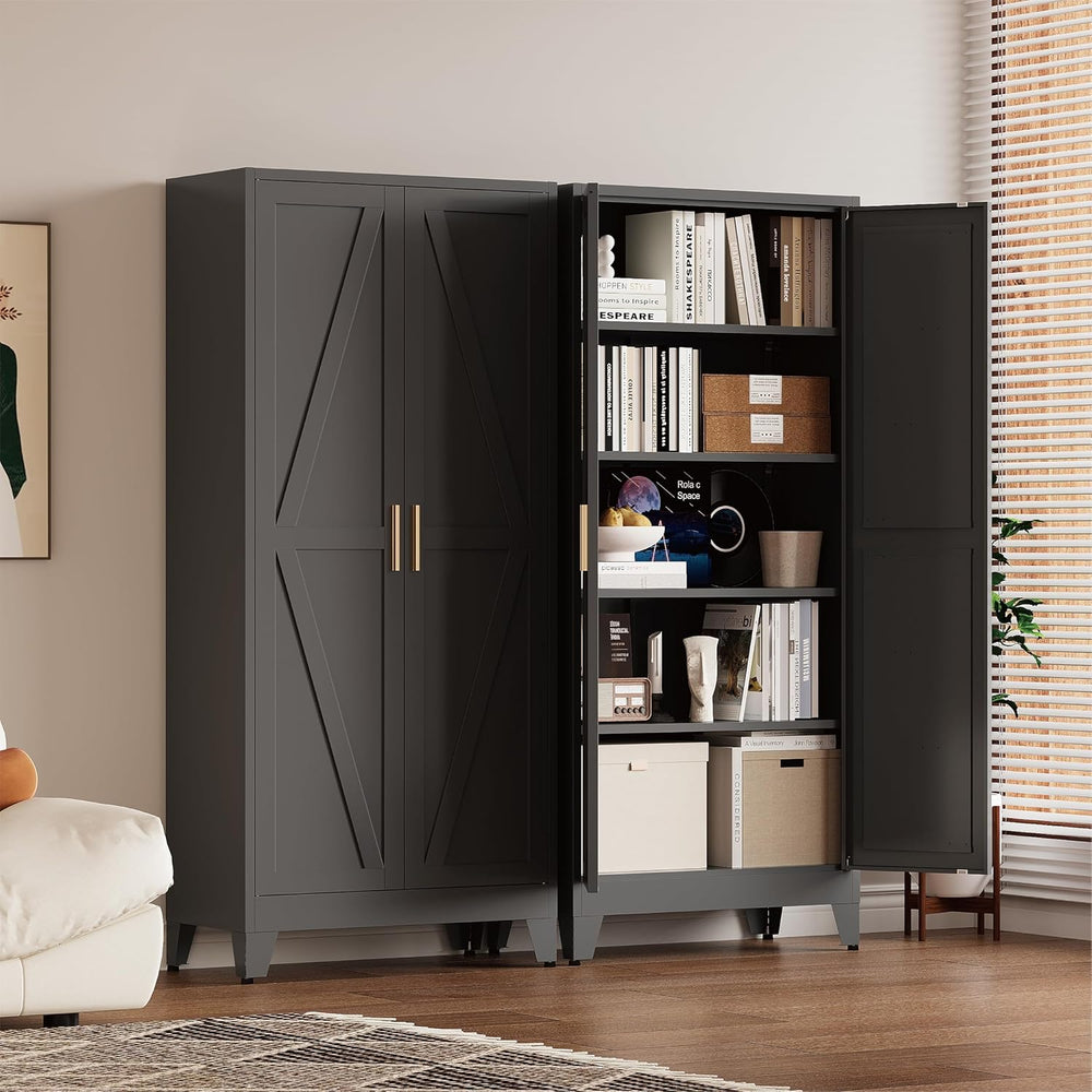 71" Tall Pantry Cabinet, Black Metal Pantry Storage Cabinet | Metal Farm...