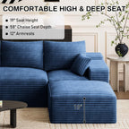 Modular Sectional Sofa Cloud Couch, 108'' Comfy U Shaped Sectional Couches for Living Room, Deep Seat Cozy Fluffy Corduroy Boneless Couch Sectionals Sofa with Movable Ottomanm, Blue
