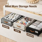 LAMU Under Bed Storage with Wheels, 4Pack Underbed Storage Containers,Black | Smooth-rolling Wheels, Clear Lid & Label, Sturdy Metal Frame, Easy Install, Rolling Storage Drawers for Clothes, Shoes, Toys