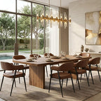 HNY Modern Dining Room Arm Chairs Set of 6, Retro Faux Leather Upholstered Barrel Dining Chairs with Arms Mid-Century Brown Accent Chair with Metal Legs, Open-Back Kitchen Side Chair for Living Room