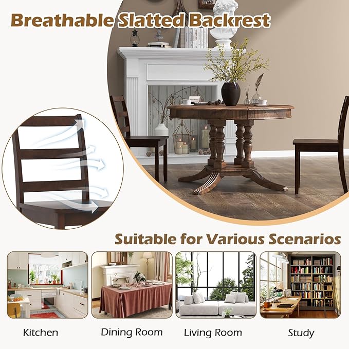 COSTWAY Wooden Dining Chairs Set of 4, Mid-Century Modern Armless Kitchen Side Chairs with Curved Backrest and Rubber Wood Legs for Home Dining Room, Kitchen, Restaurant (Brown)