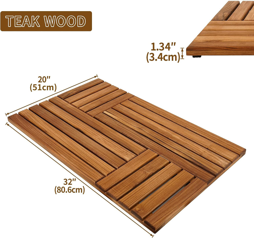 Utoplike Teak Wood Bath Mat, Shower Mats for Bathroom 32 x 20 inch Large