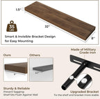 RICHFOCUS 31.5Inch Floating Shelves for Wall 2 Pack Shelves for Bedroom|Kitchen|Bathroom Wall Mounted Rustic Wood Floating Shelf with Invisible Brackets for Books|Storage|Decor, Walnut