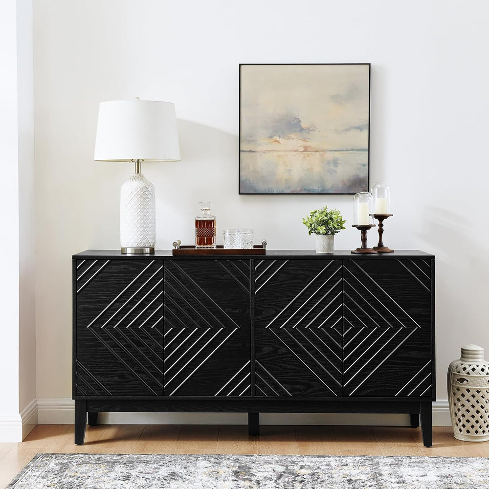 LKTART 60.5" Black Sideboard Buffet Cabinet,Modern Accent Credenza Stora...